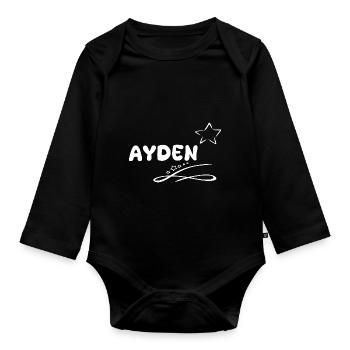 Geschenk für Ayden - Baby Bio-Langarm-Body - Schwarz - Vorne