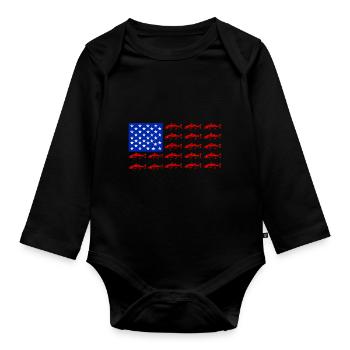 Amerikanische Flagge Fischfischen USA Patriot Fischer A - Baby Bio-Langarm-Body - Schwarz - Vorne