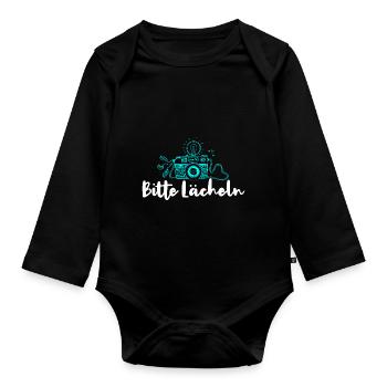 Bitte Lächeln Kamera Fotografieren - Baby Bio-Langarm-Body - Schwarz - Vorne