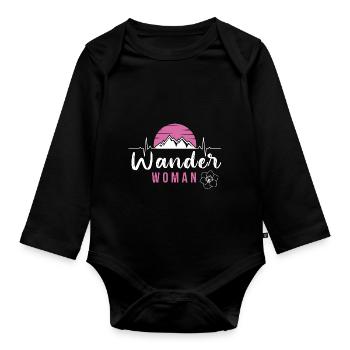 Wander Woman pour randonneuse et alpiniste - Body Bébé bio manches longues - noir - Devant