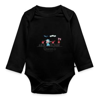 Dabbing British Queen Monarchy Platin-Jubiläum - Baby Bio-Langarm-Body - Schwarz - Vorne