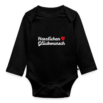 Herzlichen Glückwunsch Geburtstagsgruß - Baby Bio-Langarm-Body - Schwarz - Vorne