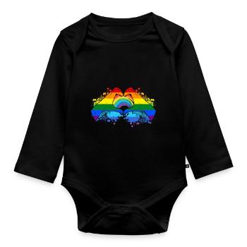 CSD LGBT Hände formen Regenbogen Herz Pride - Baby Bio-Langarm-Body - Schwarz - Vorne