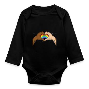CSD LGBT Hände formen Regenbogen Herz Pride - Baby Bio-Langarm-Body - Schwarz - Vorne