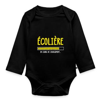 Écolière en cours de chargement humour rentrée - Body Bébé bio manches longues - noir - Devant