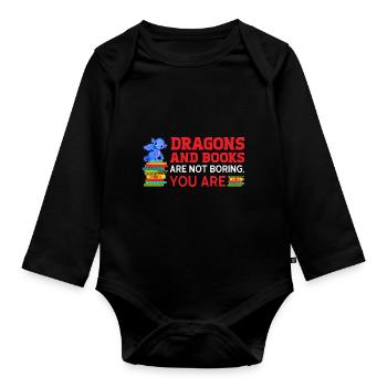 Drache Drache und Buch Drachenliebhaber Geschenk - Baby Bio-Langarm-Body - Schwarz - Vorne