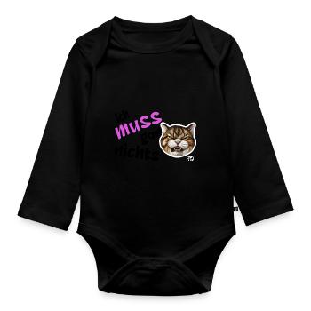 Ich muss gar nichts, lustiges grimmiges Katzen - Baby Bio-Langarm-Body - Schwarz - Vorne