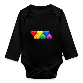 Shiny hearts in LGBT rainbow colors block - Organic Longsleeve Baby Bodysuit - black - Front