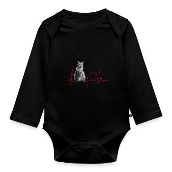 Chat Heartbeat Cadeau - Body Bébé bio manches longues - noir - Devant