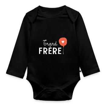 Futur grand frère annonce grossesse annonce bébé - Body Bébé bio manches longues - noir - Devant