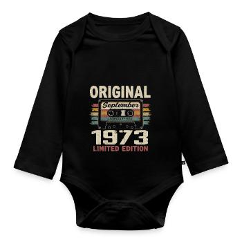 September 1973 Birthday, born in September 1973 - Organic Longsleeve Baby Bodysuit - black - Front