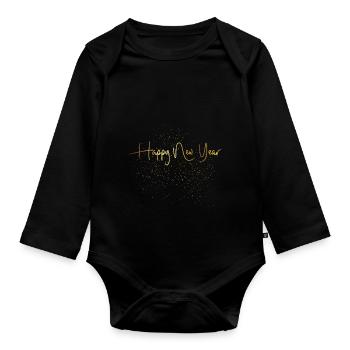 Happy New Year Silvester Party Outfit Geschenk - Baby Bio-Langarm-Body - Schwarz - Vorne