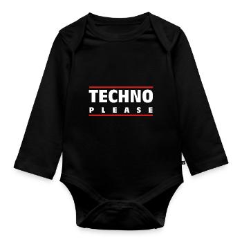 Techno Please - Electro Music - Drum and Bass - Organic Longsleeve Baby Bodysuit - black - Front