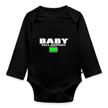 Baby full battery parents, babies, children - Organic Longsleeve Baby Bodysuit - black - Front
