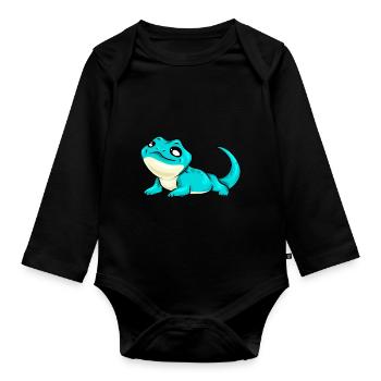 Lézard doux cadeau bleu turquoise - Body Bébé bio manches longues - noir - Devant