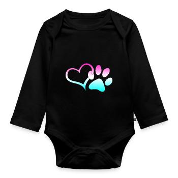 Hundepfote Regenbogen Buntes Herz Tierretter - Baby Bio-Langarm-Body - Schwarz - Vorne