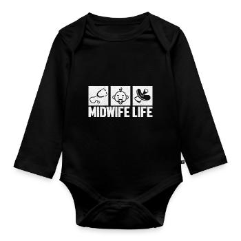 Midwife ObstetricIan - Organic Longsleeve Baby Bodysuit - black - Front