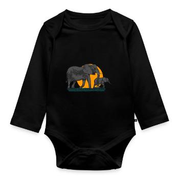 Elephant Africa Animal Motif - Body Bébé bio manches longues - noir - Devant