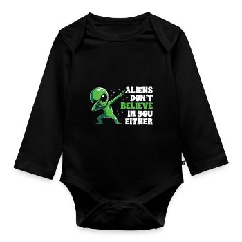 Funny Space Alien UFO Spacecraft - Organic Longsleeve Baby Bodysuit - black - Front