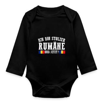 Romanian Romania Romania - Organic Longsleeve Baby Bodysuit - black - Front