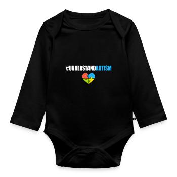 Understand Autism Hashtag - Organic Longsleeve Baby Bodysuit - black - Front