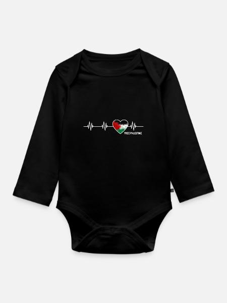 Palästina Herzschlag Palästina Stolz Palästina Flagge - Baby Bio-Langarm-Body - Schwarz