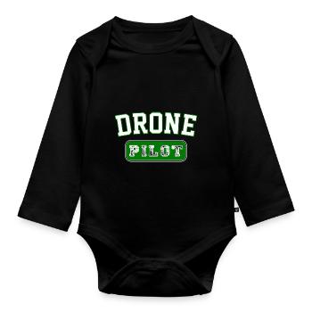Drone Pilot - Cadeau Badge Vintage - Body Bébé bio manches longues - noir - Devant