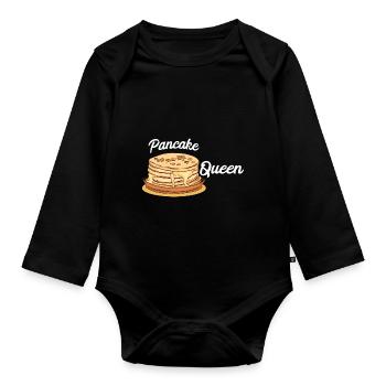 Pancake Pfannenkuchen Süßes Frühstück Essen - Baby Bio-Langarm-Body - Schwarz - Vorne