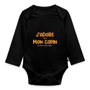 j'adore quand mon Copain laisse partir en soirée - Body Bébé bio manches longues - noir - Devant