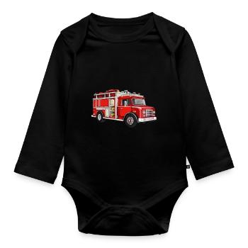 Fire Truck Fire Truck Fire Truck Fire Truck Fire - Organic Longsleeve Baby Bodysuit - black - Front