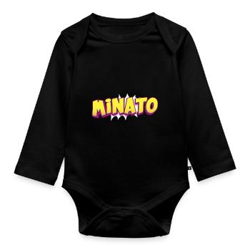 Minato Benutzerdefinierter Name Comic-Buch-Stil Pop-Art, - Baby Bio-Langarm-Body - Schwarz - Vorne