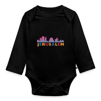 Jérusalem Tel Aviv Israël Tsahal Juda juif - Body Bébé bio manches longues - noir - Devant