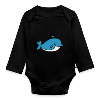 whale - Organic Longsleeve Baby Bodysuit - black - Front