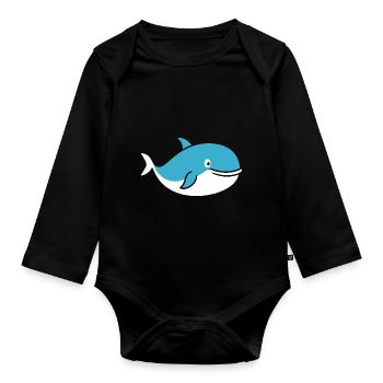 whale - Organic Longsleeve Baby Bodysuit - black - Front