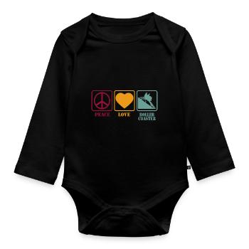 Achterbahn Shirt Peace Love Retro - Baby Bio-Langarm-Body - Schwarz - Vorne