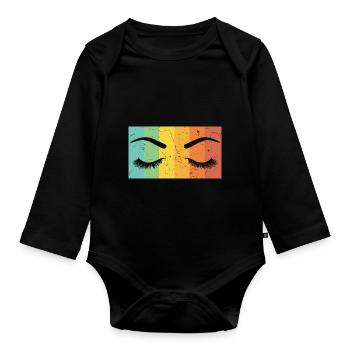 Vintage Artwork Eyelashes Distressed Make Up - Organic Longsleeve Baby Bodysuit - black - Front