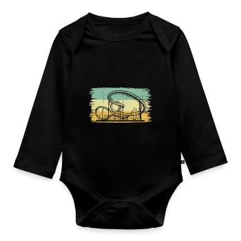 Theme Park Retro Amusement Park Vintage Roller Coa - Organic Longsleeve Baby Bodysuit - black - Front