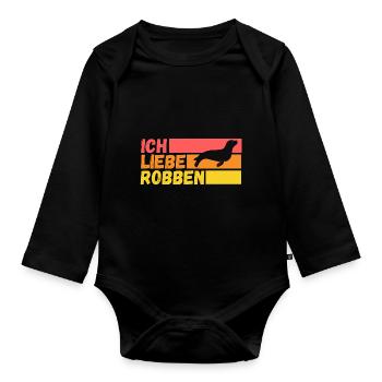 Seehund Seelöwe Robbe - Baby Bio-Langarm-Body - Schwarz - Vorne