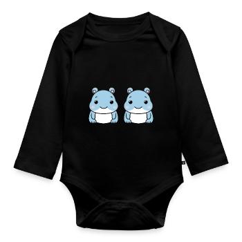 Liebe kleine Nilpferde - Baby Bio-Langarm-Body - Schwarz - Vorne