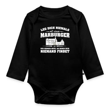 Marburger Tshirt-Anlegen - Baby Bio-Langarm-Body - Schwarz - Vorne