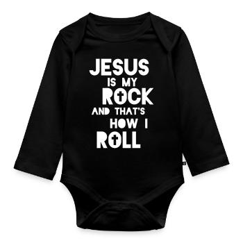 Jesus is my rock - cool Christian gift - Organic Longsleeve Baby Bodysuit - black - Front