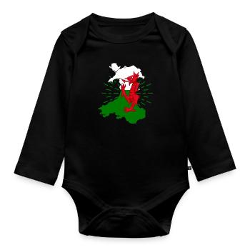 Wales Flag Celts Cardiff Nation Dragon - Organic Longsleeve Baby Bodysuit - black - Front