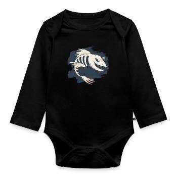 Poisson squelette monstre halloween horreur effrayant - Body Bébé bio manches longues - noir - Devant