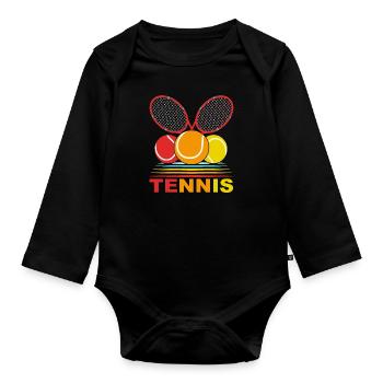 Tennis Tennisball Tennisschläger Tennis-match - Baby Bio-Langarm-Body - Schwarz - Vorne