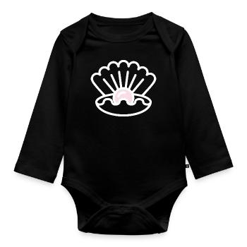 Muschel mit Perle Geschenk Idee weiss - Baby Bio-Langarm-Body - Schwarz - Vorne