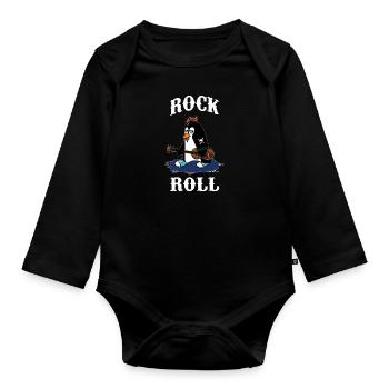 RocknRoll Rocker Tattoo Penguin musician - Organic Longsleeve Baby Bodysuit - black - Front