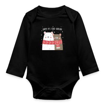 Christmas bear cute animals winter snow - Organic Longsleeve Baby Bodysuit - black - Front