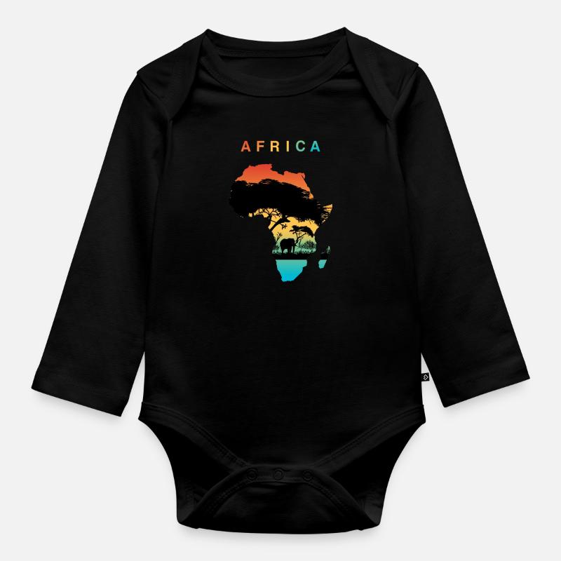 Drapeau éléphant d'Afrique - Body Bébé bio manches longues - noir