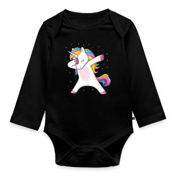 Dabbing Licorne Idée cadeau Dabbing Unicorn - Body Bébé bio manches longues - noir - Devant
