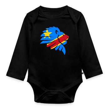 Congo Zaire Kongu Congo Kongó Flag Lion Gift - Organic Longsleeve Baby Bodysuit - black - Front